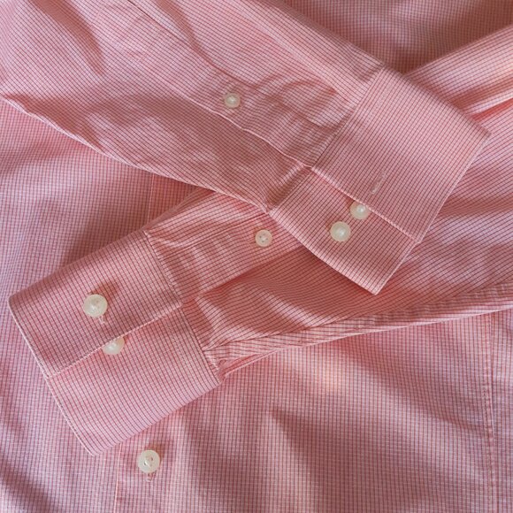 Calvin Klein SZ 15.5 Slim Fit Stretch Orange & White Check Men's Button Up Shirt - Picture 8 of 14